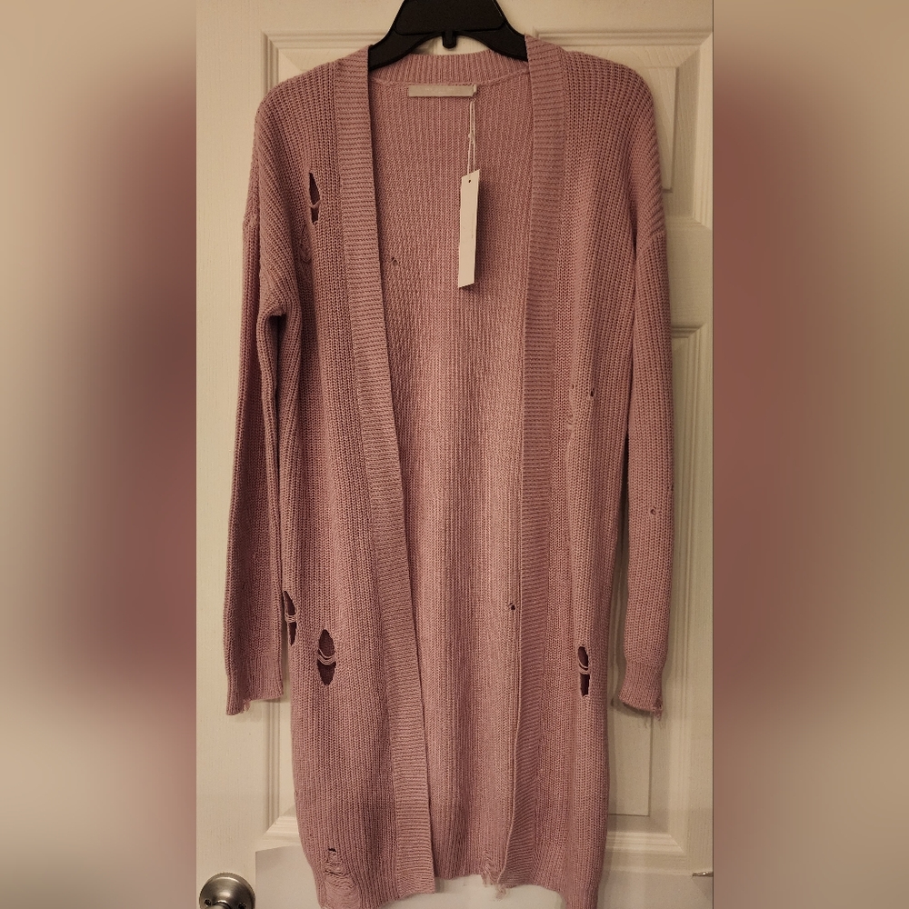 One Grey Day Wyatt Distressed Cardigan in Mauve size Small - Picture 3 of 9